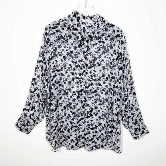 Dorothee Schumacher Women's Size XL NWT Light Blue Black Flowers Floral Blouse - Picture 14 of 14